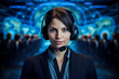 Portrait of a beautiful young female customer service representative wearing headset.