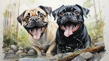 Funny And Cute  Pugs Painted With Paints