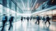 © Christian Bunge - Long exposure shot of crowd of business people walking in bright office lobby fast moving with blurry background, 16:9, copy space, high quality
