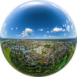Haunstetten, südlichster Stadtteil von Augsburg, im Luftbild, Little Planet-Ansicht, freigestellt