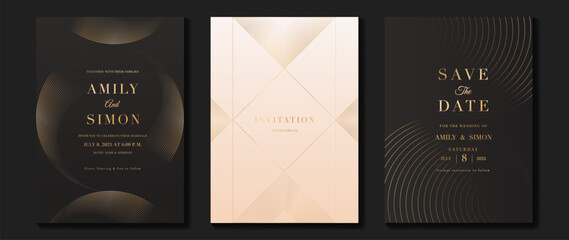 Wall Mural - Luxury invitation card background vector. Golden curve elegant, gold line gradient on dark and light color background. Premium design illustration for gala, grand opening, party invitation, wedding.