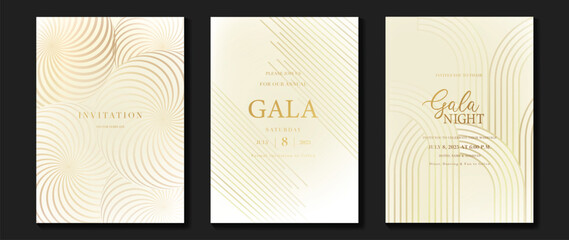 Luxury invitation card background vector. Golden curve elegant, gold line gradient on light color background. Premium design illustration for gala card, grand opening, party invitation, wedding.