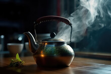 Traditional Japanese Herbal Tea Made In A Cast Iron Teapot With