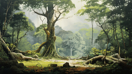 traditional tree in local forest real beauty painting