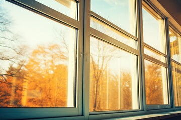 Wall Mural - double-glazed windows with autumn landscape.