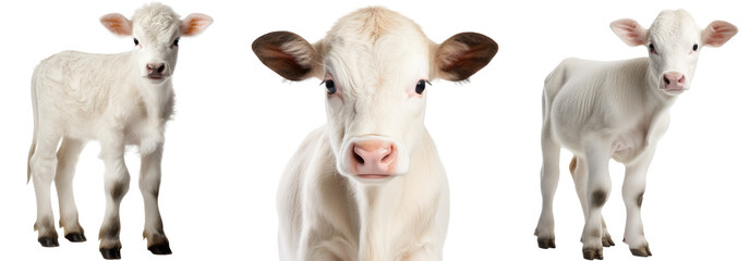 Wall Mural - White calf collection (portrait, standing), animal bundle isolated on a transparent background