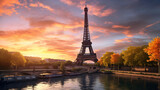 Fototapeta Boho - Beautiful view of Eiffel Tower in Paris with sunset