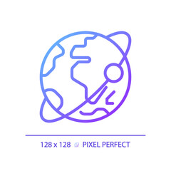 Orbit pixel perfect gradient linear vector icon. Satellite tracking. Planetary motion. Earth planet. Solar system. Thin line color symbol. Modern style pictogram. Vector isolated outline drawing