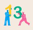 © Stranger Man - Man and woman hold numbers one and three. Colorful vector illustration