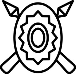 Sticker - Spears with shield icon in line art.