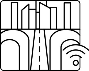 Sticker - Line art illustration of Wifi connect city building icon.