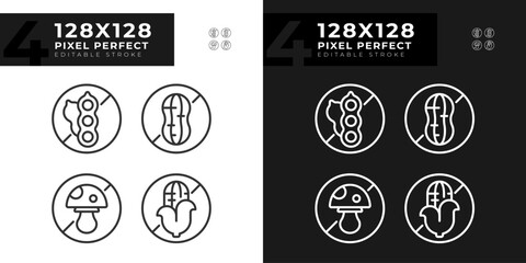 Canvas Print - 2D pixel perfect set of dark and light icons representing allergen free, editable thin line illustration.