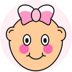 Wall Mural - Cute baby girl face icon in flat style.