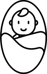 Wall Mural - Black line art illustration of Newborn baby in sleeping bag icon.