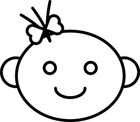 Wall Mural - Black line art illustration of Cute baby girl face icon.