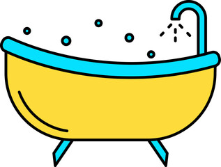 Canvas Print - Vector Illustration Of Bathtub in Blue And Yellow Color.