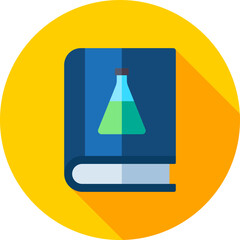 Poster - Blue Chemistry book icon on yellow round background.