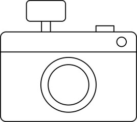 Sticker - Isolated Camera Icon in Black Line Art.