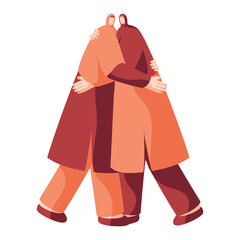 Sticker - Muslim Women Hugging Each Other on White Background.