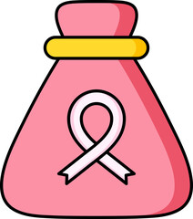 Wall Mural - Cancer ribbon on donation money bag icon in pink color.