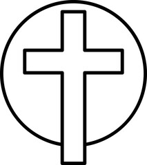 Sticker - Jesus cross in round circle icon or symbol in line art.