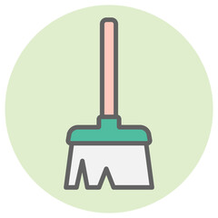 Sticker - Flat style Broom icon on round green background.