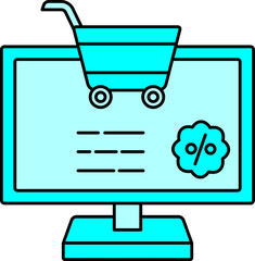 Sticker - Online Shopping App In Desktop Icon In Cyan Color.