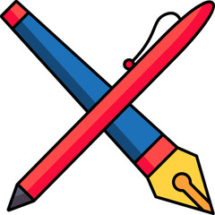 Sticker - Fountsvgn and ball pen icon in red and blue color.