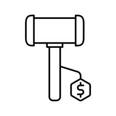 Wall Mural - Black line art illustration of Money with judge hammer icon.