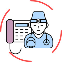 Sticker - Flat Style Telephone with Doctor Man icon for Emergency icon.