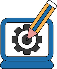 Sticker - Cogwheel and Pencil in Laptop Screen color icon.