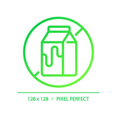 Sticker - 2D pixel perfect gradient lactose free icon, isolated vector, thin line green illustration representing allergen free.