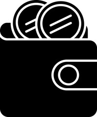 Sticker - B&W illustration of Coins in Wallet icon.