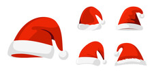 Set Christmas Santa Hat In Flat Style Isolated . Vector Illustration