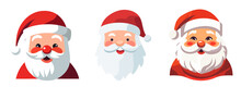 Set Of Cartoon Santa Claus Heads In Flat Style Isolated. Vector Illustration