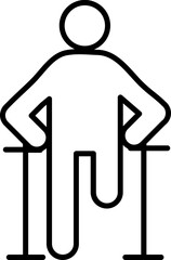 Sticker - One legged disabled man holding crutches stick icon in line art.