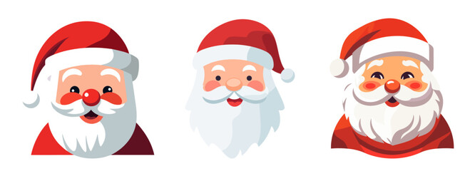 Set of cartoon santa claus heads in flat style isolated. Vector illustration