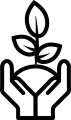 Sticker - Human holding plant icon in black line art.