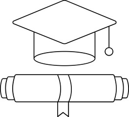 Sticker - Isolated Graduation Cap With Diploma Icon in Line Art.