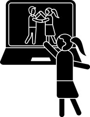 Wall Mural - Woman Dance Practice from Online Couple Dance Video in Laptop Screen glyph icon.