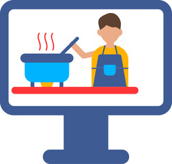 Wall Mural - Chef Making Food in Monitor Screen icon for Online Cooking.