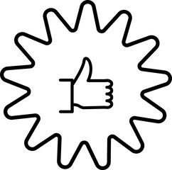 Wall Mural - Line art Thumbs up or Hand Like on star sticker icon in flat style.