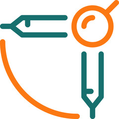 Sticker - Drawing Compass icon in green and orange line art.