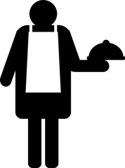 Sticker - Wsvgter holding serving food tray icon in b&w color.