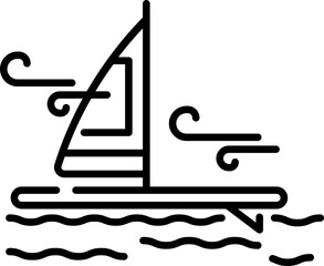 Wall Mural - River Sailing Ship Icon in Black Line Art.