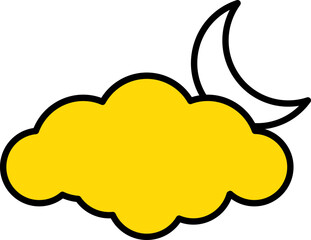 Poster - Cloud With Crescent Moon Icon In Yellow And White Color.