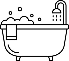 Canvas Print - Flat Style Bathtub Icon in Line Art.