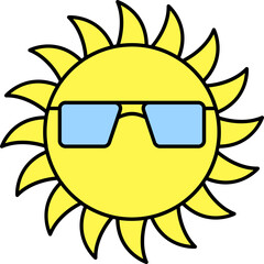 Sun Wearing Goggles Icon In Yellow And Blue Color.