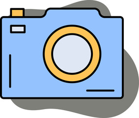 Sticker - Blue And Yellow Color Camera Icon On White Background.