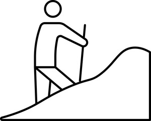 Canvas Print - Man Climbing Mountain Icon In Black Line Art.